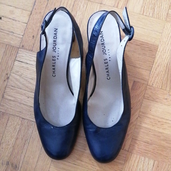 Navy leather slingbacks - Picture 2 of 5